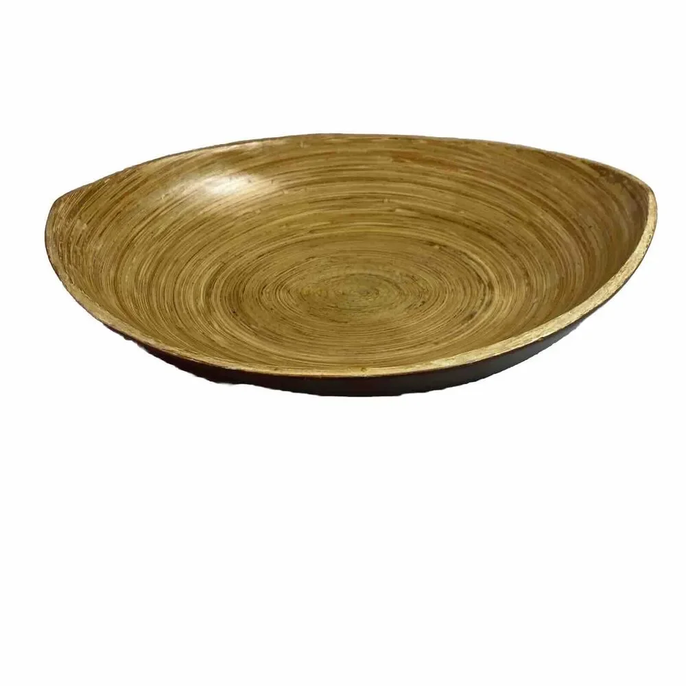 VTG Bamboo Dough Bowl Decor Serving Oval Carved Wood Grain Boho Cottage Gorpcore